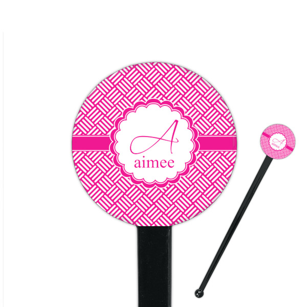 Custom Square Weave 7" Round Plastic Stir Sticks - Black - Single Sided (Personalized)