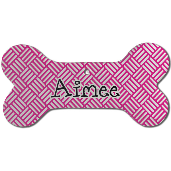 Custom Square Weave Ceramic Dog Ornament - Front w/ Name and Initial