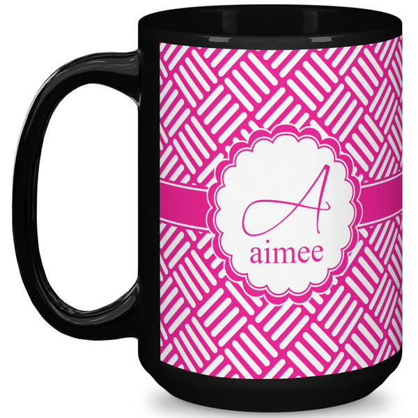 Custom Square Weave 15 Oz Coffee Mug - Black (Personalized)