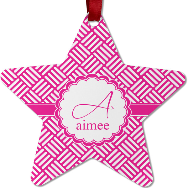 Custom Square Weave Metal Star Ornament - Double Sided w/ Name and Initial