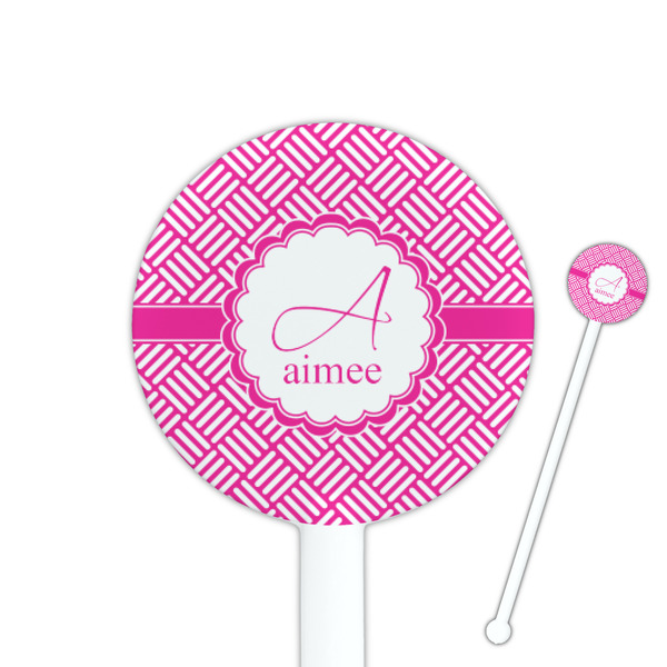 Custom Square Weave 5.5" Round Plastic Stir Sticks - White - Single Sided (Personalized)