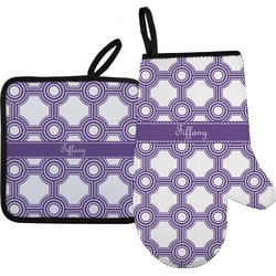 Connected Circles Right Oven Mitt & Pot Holder Set w/ Name or Text