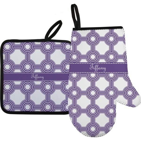 Custom Connected Circles Right Oven Mitt & Pot Holder Set w/ Name or Text