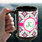 Linked Circles & Diamonds 15oz. Black Mug - LIFESTYLE