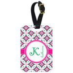 Linked Circles & Diamonds Metal Luggage Tag w/ Name and Initial