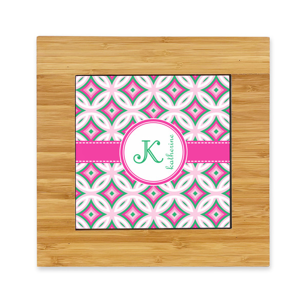 Custom Linked Circles & Diamonds Bamboo Trivet with Ceramic Tile Insert (Personalized)