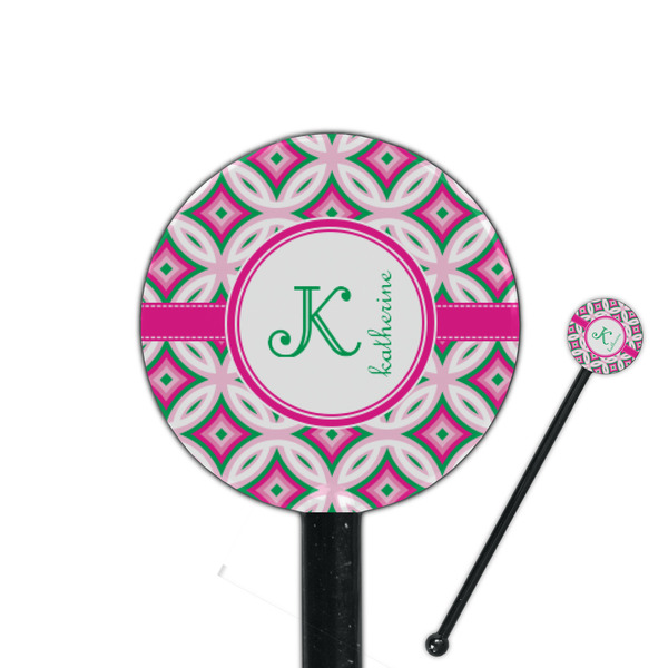 Custom Linked Circles & Diamonds 5.5" Round Plastic Stir Sticks - Black - Single Sided (Personalized)