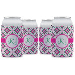 Linked Circles & Diamonds Can Cooler (12 oz) - Set of 4 w/ Name and Initial