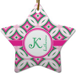 Linked Circles & Diamonds Star Ceramic Ornament w/ Name and Initial