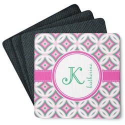 Linked Circles & Diamonds Square Rubber Backed Coasters - Set of 4 (Personalized)