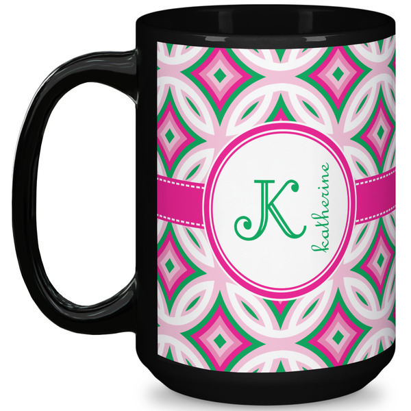 Custom Linked Circles & Diamonds 15 Oz Coffee Mug - Black (Personalized)