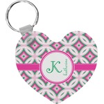 Linked Circles & Diamonds Heart Plastic Keychain w/ Name and Initial