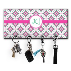 Linked Circles & Diamonds Key Hanger w/ 4 Hooks w/ Name and Initial