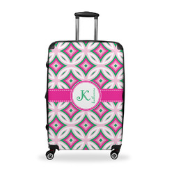 Linked Circles & Diamonds Suitcase - 28" Large - Checked w/ Name and Initial