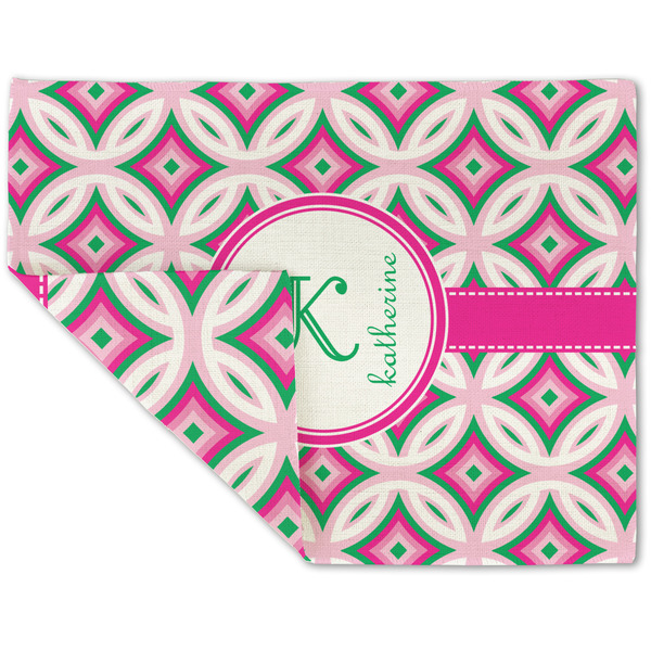 Custom Linked Circles & Diamonds Double-Sided Linen Placemat - Single w/ Name and Initial