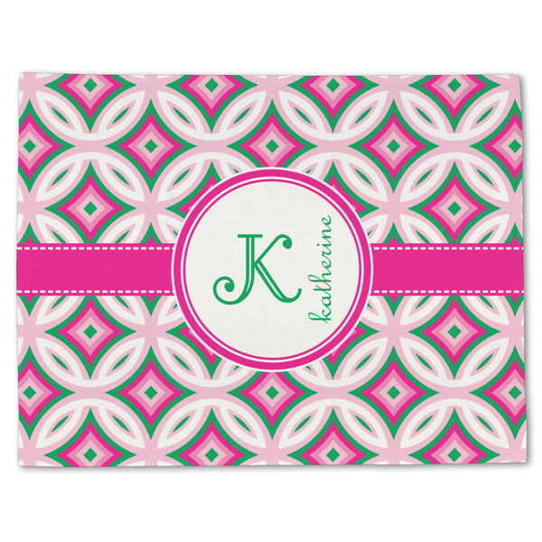 Custom Linked Circles & Diamonds Single-Sided Linen Placemat - Single w/ Name and Initial