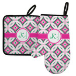 Linked Circles & Diamonds Left Oven Mitt & Pot Holder Set w/ Name and Initial