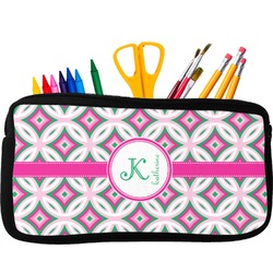 Linked Circles & Diamonds Neoprene Pencil Case - Small w/ Name and Initial