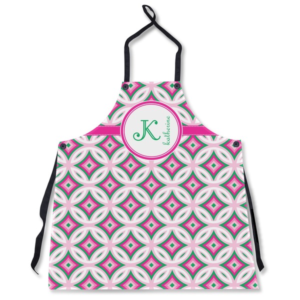 Custom Linked Circles & Diamonds Apron Without Pockets w/ Name and Initial