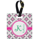 Linked Circles & Diamonds Plastic Luggage Tag - Square w/ Name and Initial