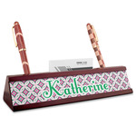 Linked Circles & Diamonds Red Mahogany Nameplate with Business Card Holder (Personalized)