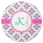 Linked Circles & Diamonds Round Rubber Backed Coaster (Personalized)