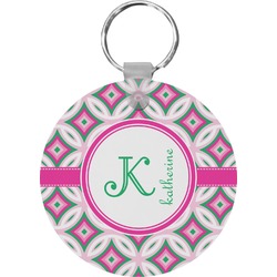 Linked Circles & Diamonds Round Plastic Keychain (Personalized)