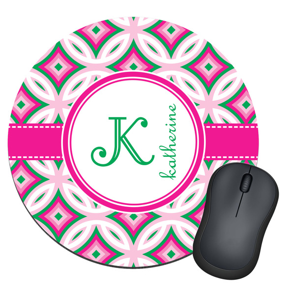 Custom Linked Circles & Diamonds Round Mouse Pad (Personalized)