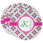 Linked Circles & Diamonds Round Paper Coasters w/ Name and Initial