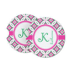 Linked Circles & Diamonds Sandstone Car Coasters - Set of 2 (Personalized)