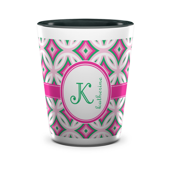 Custom Linked Circles & Diamonds Ceramic Shot Glass - 1.5 oz - Two Tone - Single (Personalized)