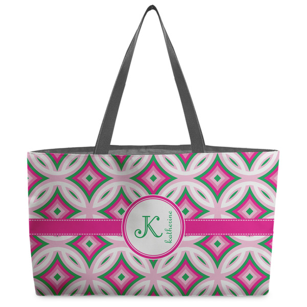 Custom Linked Circles & Diamonds Beach Totes Bag - w/ Black Handles (Personalized)