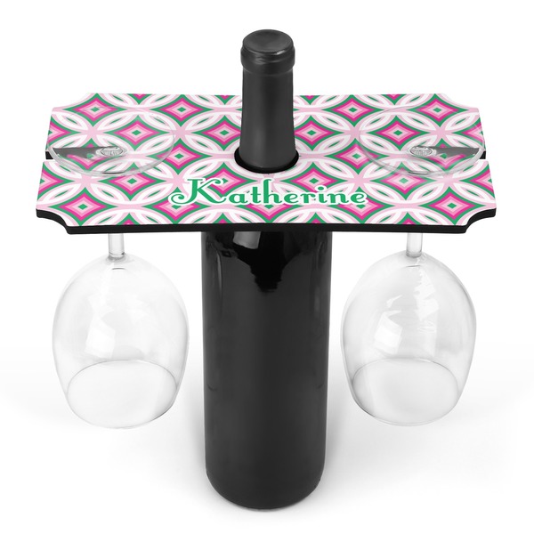 Custom Linked Circles & Diamonds Wine Bottle & Glass Holder (Personalized)