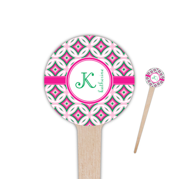 Custom Linked Circles & Diamonds 4" Round Wooden Food Picks - Double Sided (Personalized)