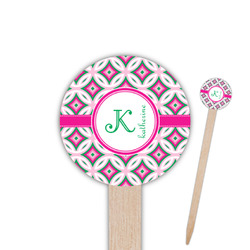 Linked Circles & Diamonds 6" Round Wooden Food Picks - Single Sided (Personalized)