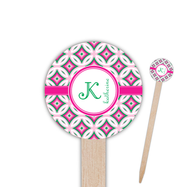 Custom Linked Circles & Diamonds Round Wooden Food Picks (Personalized)