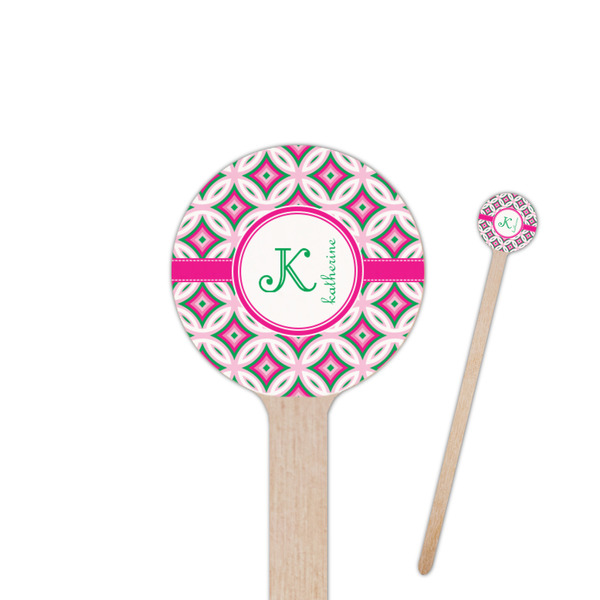 Custom Linked Circles & Diamonds 7.5" Round Wooden Stir Sticks - Single Sided (Personalized)