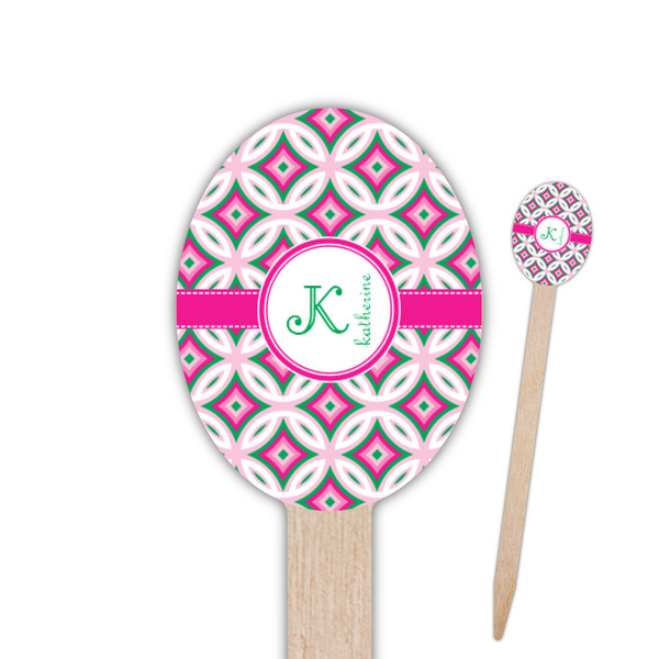 Custom Linked Circles & Diamonds Oval Wooden Food Picks - Single Sided (Personalized)