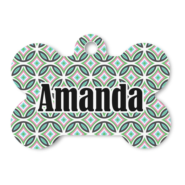 Custom Geometric Circles Bone Shaped Dog ID Tag (Personalized)