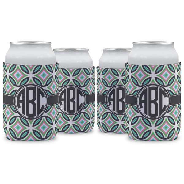 Custom Geometric Circles Can Cooler (12 oz) - Set of 4 w/ Monogram