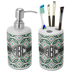 Geometric Circles Ceramic Bathroom Accessories Set (Personalized)