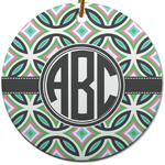 Geometric Circles Round Ceramic Ornament w/ Monogram