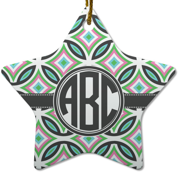 Custom Geometric Circles Star Ceramic Ornament w/ Monogram