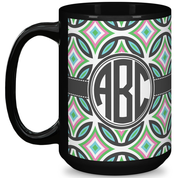 Custom Geometric Circles 15 Oz Coffee Mug - Black (Personalized)