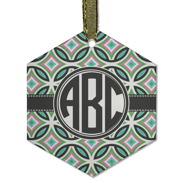 Custom Geometric Circles Flat Glass Ornament - Hexagon w/ Monogram