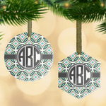 Geometric Circles Flat Glass Ornament w/ Monogram