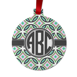 Geometric Circles Metal Ball Ornament - Double Sided w/ Monogram