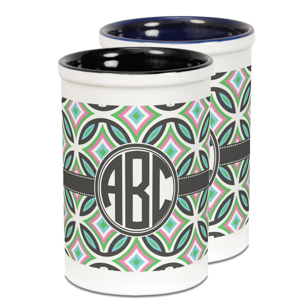 Custom Geometric Circles Ceramic Pencil Holder - Large