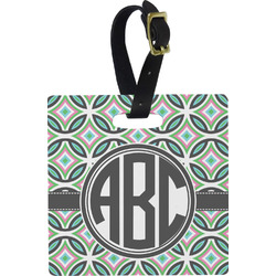 Geometric Circles Plastic Luggage Tag - Square w/ Monogram