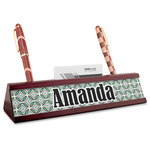 Geometric Circles Red Mahogany Nameplate with Business Card Holder (Personalized)